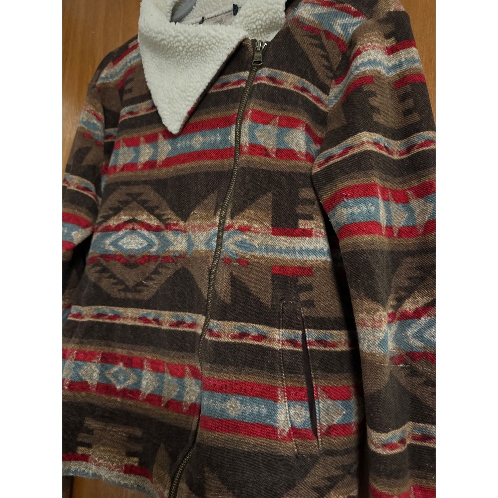 Lauren Ralph Lauren Southwestern Sherpa Collar Moto Jacket Zip Up Medium - Picture 4 of 9